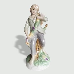 Lladro Style Porcelain Figurine Boy with Bird  Pastel Colors Possibly German